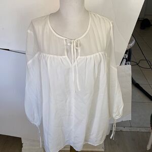 White sheer tie top tie sleeve half sheer top 100 polyester brand new
